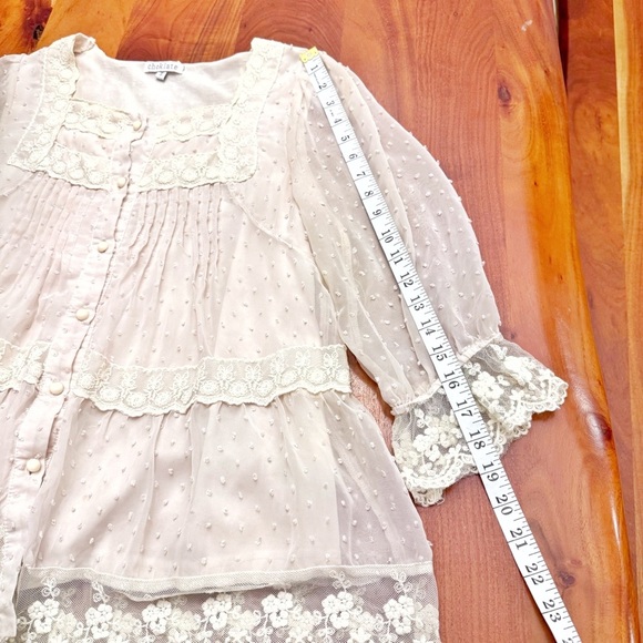 Vintage Romantic Boho Cottagecore Lace Collar Cream White Button Down  Blouse - Picture 10 of 15